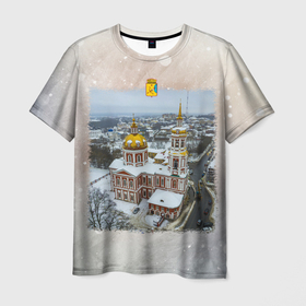 Мужская футболка 3D с принтом Киров   Спасский собор и Трифонов монастырь зимой в Тюмени, 100% полиэфир | прямой крой, круглый вырез горловины, длина до линии бедер | 