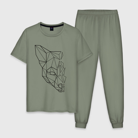 Мужская пижама хлопок с принтом Лиса полигональная геометрия в Петрозаводске, 100% хлопок | брюки и футболка прямого кроя, без карманов, на брюках мягкая резинка на поясе и по низу штанин
 | 