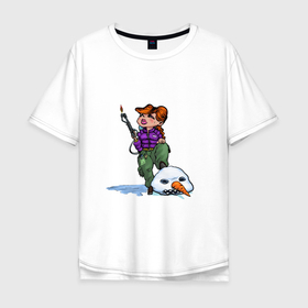 Мужская футболка хлопок Oversize с принтом Охотник Весна   Снегокиллер в Белгороде, 100% хлопок | свободный крой, круглый ворот, “спинка” длиннее передней части | Тематика изображения на принте: 
