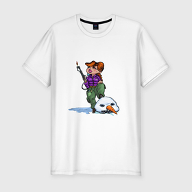 Мужская футболка хлопок Slim с принтом Охотник Весна   Снегокиллер в Тюмени, 92% хлопок, 8% лайкра | приталенный силуэт, круглый вырез ворота, длина до линии бедра, короткий рукав | 