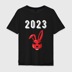 Мужская футболка хлопок Oversize с принтом 2023 Кролик суровый: символ и надпись , 100% хлопок | свободный крой, круглый ворот, “спинка” длиннее передней части | 