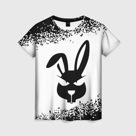 Женская футболка 3D с принтом Кролик хитрый на светлом в Екатеринбурге, 100% полиэфир ( синтетическое хлопкоподобное полотно) | прямой крой, круглый вырез горловины, длина до линии бедер | 