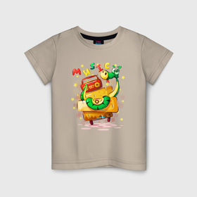 Детская футболка хлопок с принтом Змея с магнитофоном в Петрозаводске, 100% хлопок | круглый вырез горловины, полуприлегающий силуэт, длина до линии бедер | 