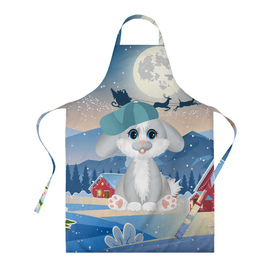 Фартук 3D с принтом Зайка в  кепке в Ухте, 100% полиэстер | общий размер — 65 х 85 см, ширина нагрудника — 26 см, горловина — 53 см, длина завязок — 54 см, общий обхват в поясе — 173 см. Принт на завязках и на горловине наносится с двух сторон, на основной части фартука — только с внешней стороны | 