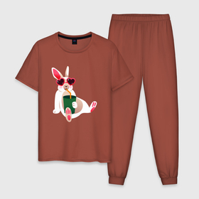 Мужская пижама хлопок с принтом Кролик с лимонадом в Кировске, 100% хлопок | брюки и футболка прямого кроя, без карманов, на брюках мягкая резинка на поясе и по низу штанин
 | 