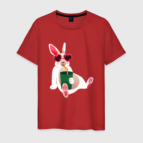Мужская футболка хлопок с принтом Кролик с лимонадом в Кировске, 100% хлопок | прямой крой, круглый вырез горловины, длина до линии бедер, слегка спущенное плечо. | 