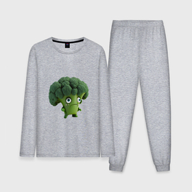 Мужская пижама хлопок (с лонгсливом) с принтом Зеленый брокколи в Курске,  |  | Тематика изображения на принте: 