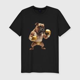 Мужская футболка хлопок Slim с принтом Собака занимается боксом в Курске, 92% хлопок, 8% лайкра | приталенный силуэт, круглый вырез ворота, длина до линии бедра, короткий рукав | 