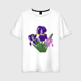 Женская футболка хлопок Oversize с принтом Ирис цветок , 100% хлопок | свободный крой, круглый ворот, спущенный рукав, длина до линии бедер
 | 