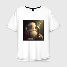 Мужская футболка хлопок Oversize с принтом Сказочный кальян у Деда Мороза в Белгороде, 100% хлопок | свободный крой, круглый ворот, “спинка” длиннее передней части | 