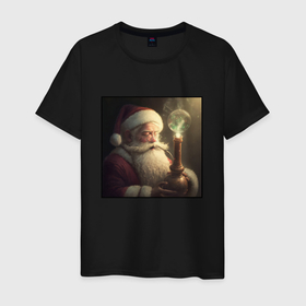 Мужская футболка хлопок с принтом Сказочный кальян у Деда Мороза в Белгороде, 100% хлопок | прямой крой, круглый вырез горловины, длина до линии бедер, слегка спущенное плечо. | 
