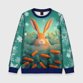 Детский свитшот 3D с принтом Кролик в море моркови в Новосибирске, 100% полиэстер | свободная посадка, прямой крой, мягкая тканевая резинка на рукавах и понизу свитшота | Тематика изображения на принте: 