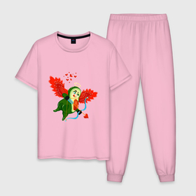 Мужская пижама хлопок с принтом Авокадо Купидон в Тюмени, 100% хлопок | брюки и футболка прямого кроя, без карманов, на брюках мягкая резинка на поясе и по низу штанин
 | Тематика изображения на принте: 