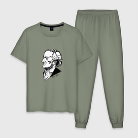 Мужская пижама хлопок с принтом Рихард Вагнер в Тюмени, 100% хлопок | брюки и футболка прямого кроя, без карманов, на брюках мягкая резинка на поясе и по низу штанин
 | Тематика изображения на принте: 
