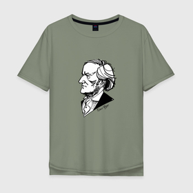 Мужская футболка хлопок Oversize с принтом Рихард Вагнер в Тюмени, 100% хлопок | свободный крой, круглый ворот, “спинка” длиннее передней части | Тематика изображения на принте: 