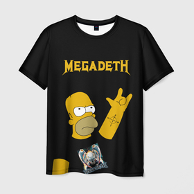 Мужская футболка 3D с принтом Megadeth Гомер Симпсон рокер , 100% полиэфир | прямой крой, круглый вырез горловины, длина до линии бедер | 