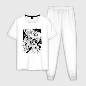 Мужская пижама хлопок с принтом Шаман Кинг в Кировске, 100% хлопок | брюки и футболка прямого кроя, без карманов, на брюках мягкая резинка на поясе и по низу штанин
 | Тематика изображения на принте: 