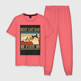 Мужская пижама хлопок с принтом Лучший кошачий папа на свете в Белгороде, 100% хлопок | брюки и футболка прямого кроя, без карманов, на брюках мягкая резинка на поясе и по низу штанин
 | 
