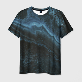Мужская футболка 3D с принтом Сияющий синий песок во тьме в Курске, 100% полиэфир | прямой крой, круглый вырез горловины, длина до линии бедер | 