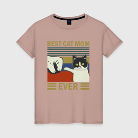 Женская футболка хлопок с принтом Лучшая мама котика на свете в Кировске, 100% хлопок | прямой крой, круглый вырез горловины, длина до линии бедер, слегка спущенное плечо | 