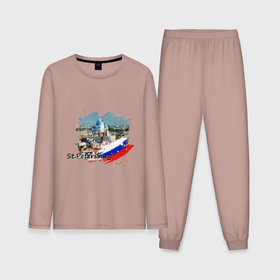 Мужская пижама хлопок (с лонгсливом) с принтом Санкт Петербург и флаг России в Белгороде,  |  | 