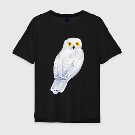 Мужская футболка хлопок Oversize с принтом Белая полярная сова в Курске, 100% хлопок | свободный крой, круглый ворот, “спинка” длиннее передней части | 