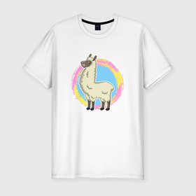 Мужская футболка хлопок Slim с принтом Мультяшная лама альпака в Санкт-Петербурге, 92% хлопок, 8% лайкра | приталенный силуэт, круглый вырез ворота, длина до линии бедра, короткий рукав | 