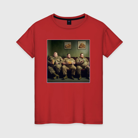 Женская футболка хлопок с принтом Картина   диванные войска в Белгороде, 100% хлопок | прямой крой, круглый вырез горловины, длина до линии бедер, слегка спущенное плечо | 