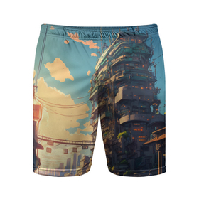 Мужские шорты спортивные с принтом Японский город в аниме ,  |  | 