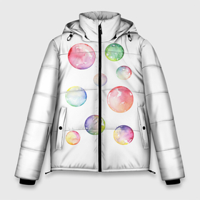 Мужская зимняя куртка 3D с принтом Мыльные пузыри в Екатеринбурге, верх — 100% полиэстер; подкладка — 100% полиэстер; утеплитель — 100% полиэстер | длина ниже бедра, свободный силуэт Оверсайз. Есть воротник-стойка, отстегивающийся капюшон и ветрозащитная планка. 

Боковые карманы с листочкой на кнопках и внутренний карман на молнии. | 