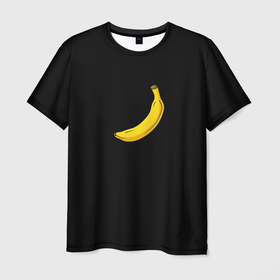 Мужская футболка 3D с принтом Банан на чёрном фоне в Курске, 100% полиэфир | прямой крой, круглый вырез горловины, длина до линии бедер | 