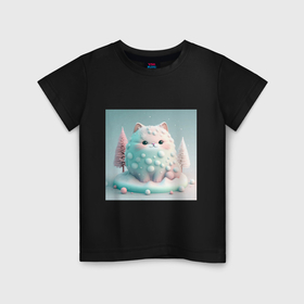 Детская футболка хлопок с принтом Толстый снежный котик пастельные цвета в Новосибирске, 100% хлопок | круглый вырез горловины, полуприлегающий силуэт, длина до линии бедер | 