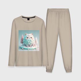 Мужская пижама хлопок (с лонгсливом) с принтом Толстый снежный котик пастельные цвета в Петрозаводске,  |  | Тематика изображения на принте: 