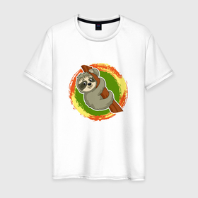 Мужская футболка хлопок с принтом Мультяшный ленивец в Белгороде, 100% хлопок | прямой крой, круглый вырез горловины, длина до линии бедер, слегка спущенное плечо. | 