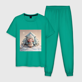 Мужская пижама хлопок с принтом Детский рисунок милая куколка девочка в Тюмени, 100% хлопок | брюки и футболка прямого кроя, без карманов, на брюках мягкая резинка на поясе и по низу штанин
 | Тематика изображения на принте: 