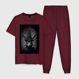 Мужская пижама хлопок с принтом Жуткий страшный кролик заяц , 100% хлопок | брюки и футболка прямого кроя, без карманов, на брюках мягкая резинка на поясе и по низу штанин
 | 