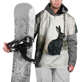 Накидка на куртку 3D с принтом Чёрный кролик в зимнем лесу в Курске, 100% полиэстер |  | Тематика изображения на принте: 