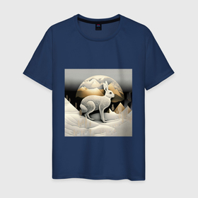 Мужская футболка хлопок с принтом Заяц символ 2023 Нового года кролик в Санкт-Петербурге, 100% хлопок | прямой крой, круглый вырез горловины, длина до линии бедер, слегка спущенное плечо. | 