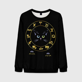 Мужской свитшот 3D с принтом Черного кота год, знаки зодиака в Кировске, 100% полиэстер с мягким внутренним слоем | круглый вырез горловины, мягкая резинка на манжетах и поясе, свободная посадка по фигуре | 