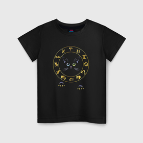 Детская футболка хлопок с принтом Черного кота год, знаки зодиака в Белгороде, 100% хлопок | круглый вырез горловины, полуприлегающий силуэт, длина до линии бедер | Тематика изображения на принте: 