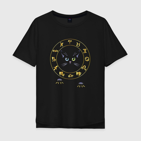Мужская футболка хлопок Oversize с принтом Черного кота год, знаки зодиака в Ухте, 100% хлопок | свободный крой, круглый ворот, “спинка” длиннее передней части | 
