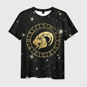 Мужская футболка 3D с принтом Знак козерога на звездном небе в Тюмени, 100% полиэфир | прямой крой, круглый вырез горловины, длина до линии бедер | 