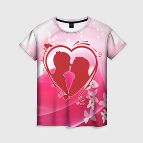 Женская футболка 3D с принтом Силуэт влюбленной пары и бабочки в Кировске, 100% полиэфир ( синтетическое хлопкоподобное полотно) | прямой крой, круглый вырез горловины, длина до линии бедер | 
