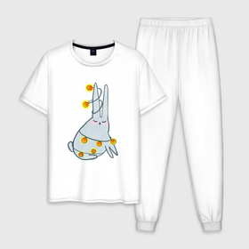 Мужская пижама хлопок с принтом Кролик в гирлянде в Белгороде, 100% хлопок | брюки и футболка прямого кроя, без карманов, на брюках мягкая резинка на поясе и по низу штанин
 | 