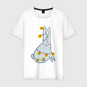 Мужская футболка хлопок с принтом Кролик в гирлянде в Кировске, 100% хлопок | прямой крой, круглый вырез горловины, длина до линии бедер, слегка спущенное плечо. | 