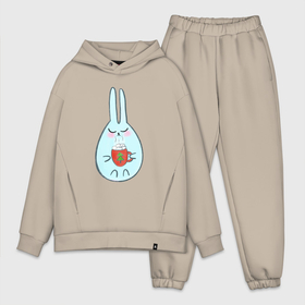 Мужской костюм хлопок OVERSIZE с принтом Кролик с кружкой кофе в Рязани,  |  | 
