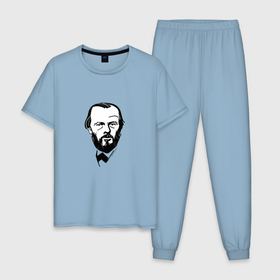 Мужская пижама хлопок с принтом Достоевский, графический портрет в Новосибирске, 100% хлопок | брюки и футболка прямого кроя, без карманов, на брюках мягкая резинка на поясе и по низу штанин
 | 