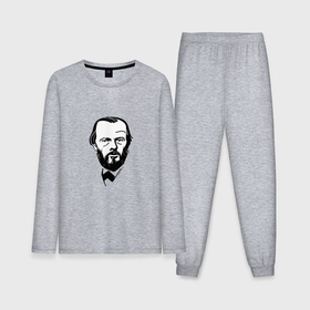 Мужская пижама хлопок (с лонгсливом) с принтом Достоевский, графический портрет в Курске,  |  | Тематика изображения на принте: 