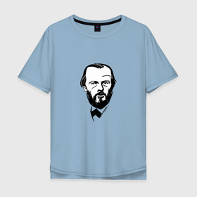 Мужская футболка хлопок Oversize с принтом Достоевский, графический портрет в Екатеринбурге, 100% хлопок | свободный крой, круглый ворот, “спинка” длиннее передней части | 