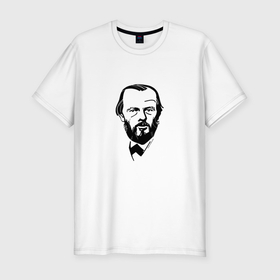Мужская футболка хлопок Slim с принтом Достоевский, графический портрет в Курске, 92% хлопок, 8% лайкра | приталенный силуэт, круглый вырез ворота, длина до линии бедра, короткий рукав | 